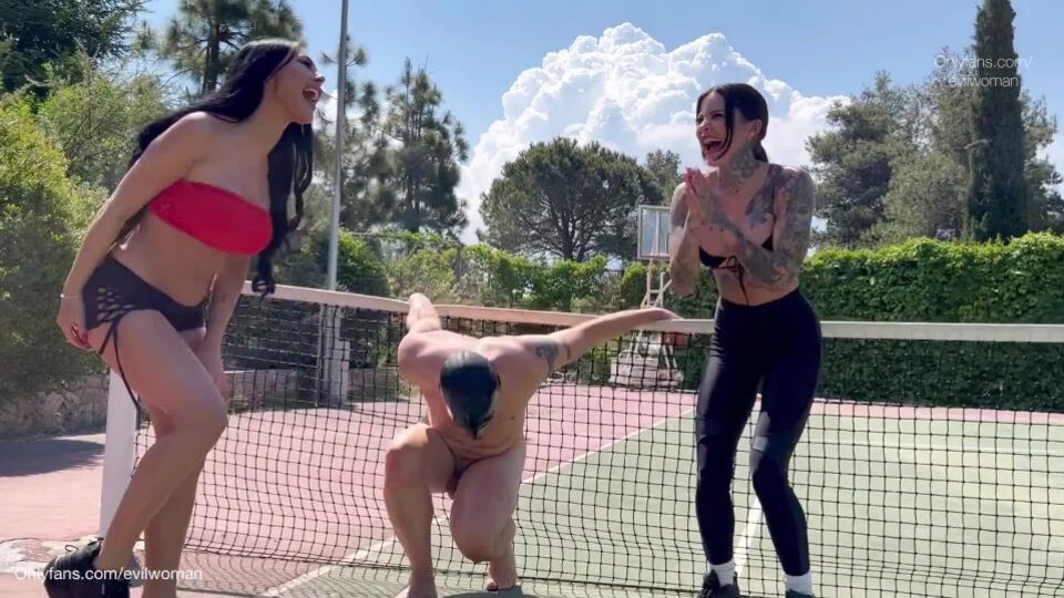 Evil Woman – Casual Girls Dominating Loser On Tennis Court