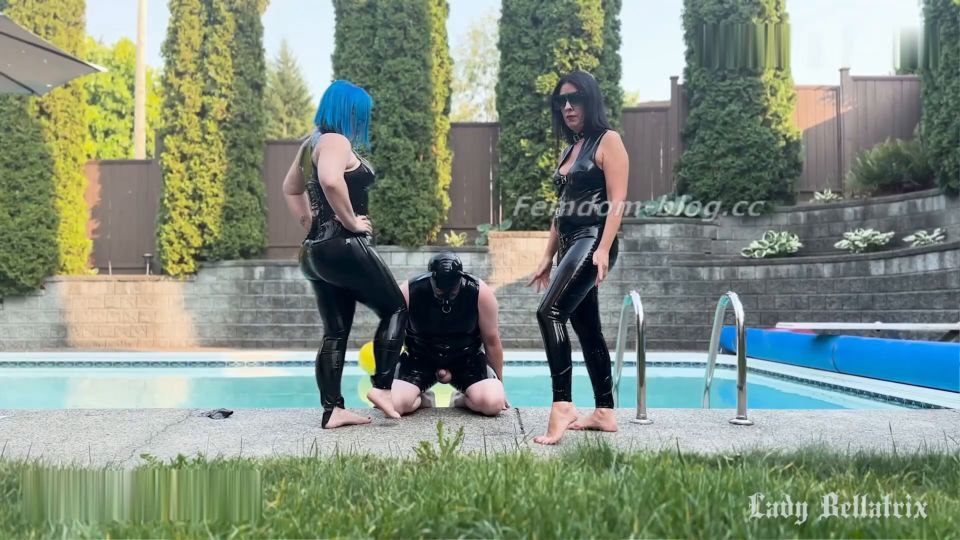 Lady Bellatrix And Ms. Sinstress – Duo Domme Poolside Ballbusting