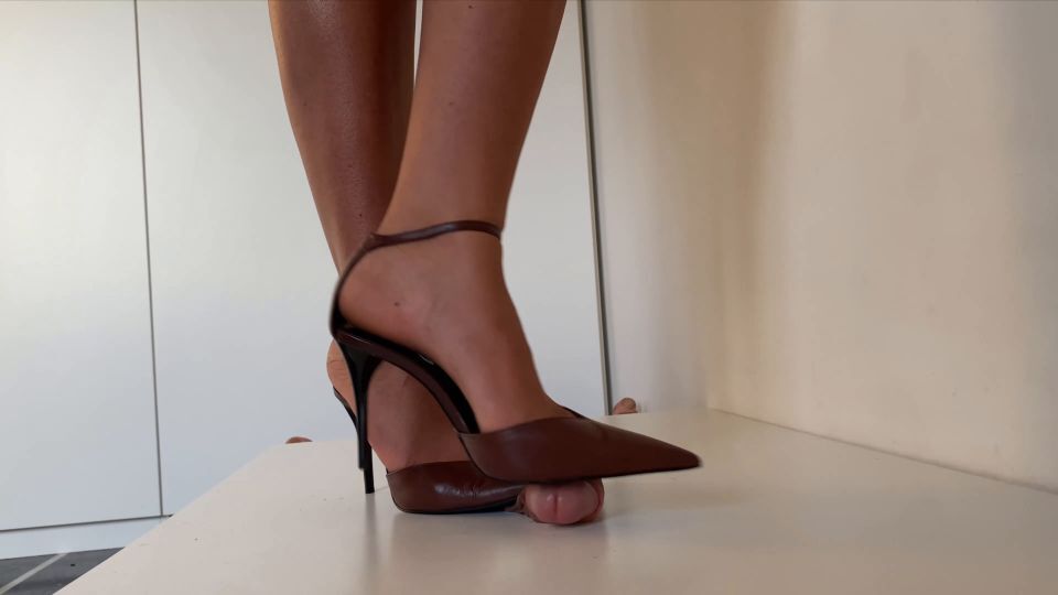 High Heels Goddess Lady Latisha – Lady Latisha – Mng Brown Leather Slingback Stilettos – Cock Trampling Cbt Shoejob – Pov